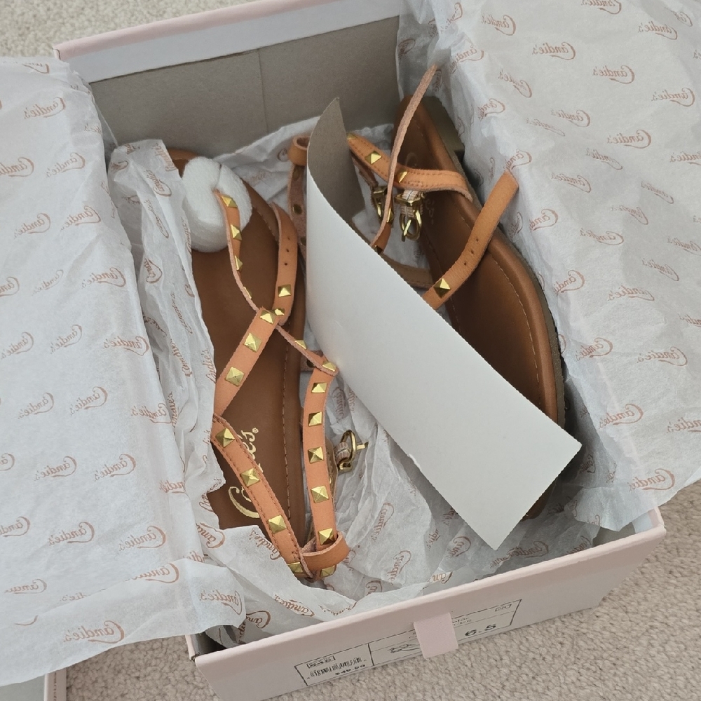 Candies Tan Sandals with Gold Studs
